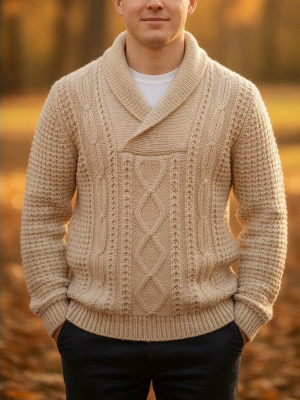 Falcarragh Shawl Collar Cable Knit Sweater - Cream all Irish wool **READ**